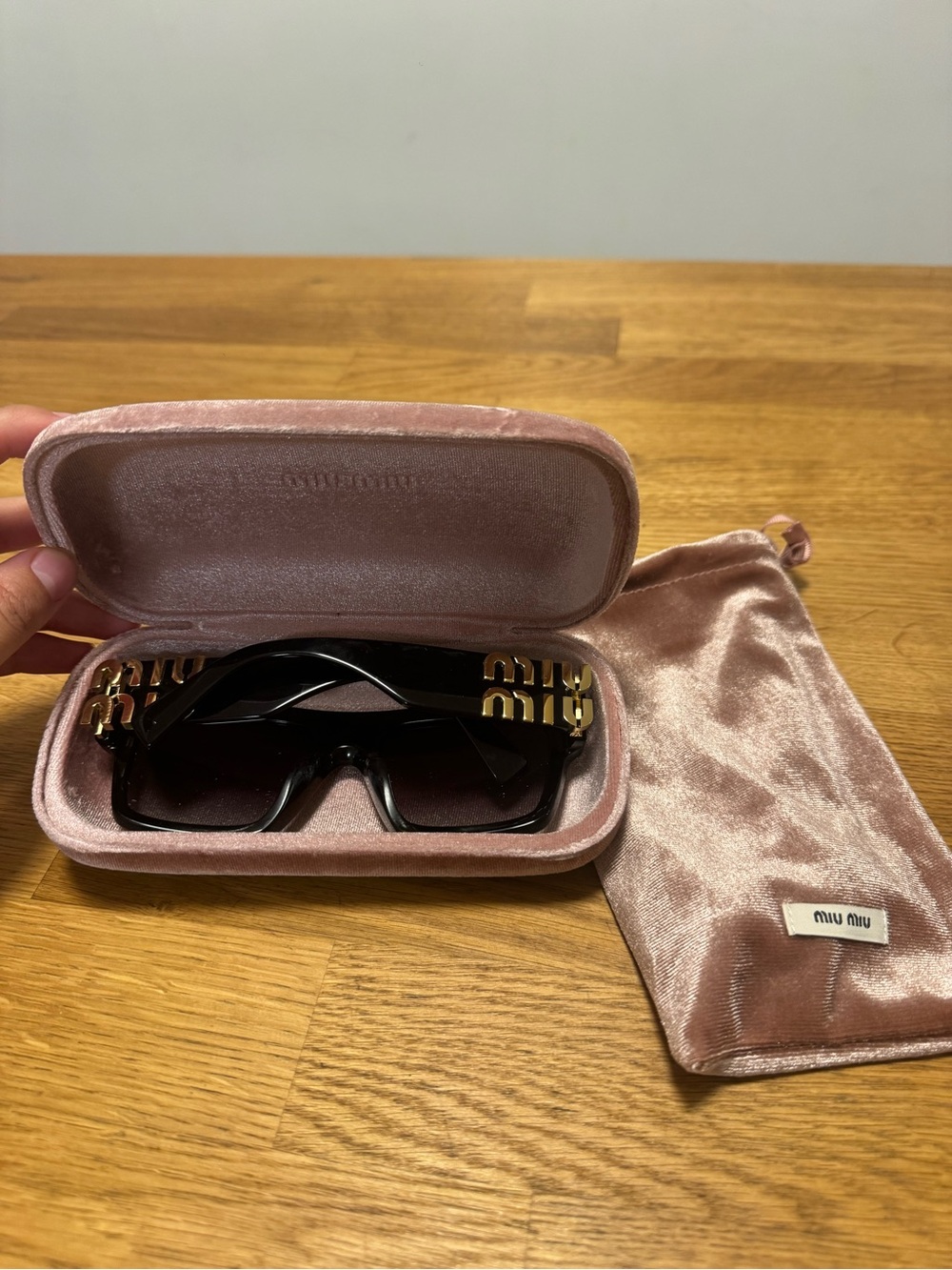 Miu Miu SMU 10W 1AB-5D1 Black & Gold Logo Rectangle Sunglasses + Case